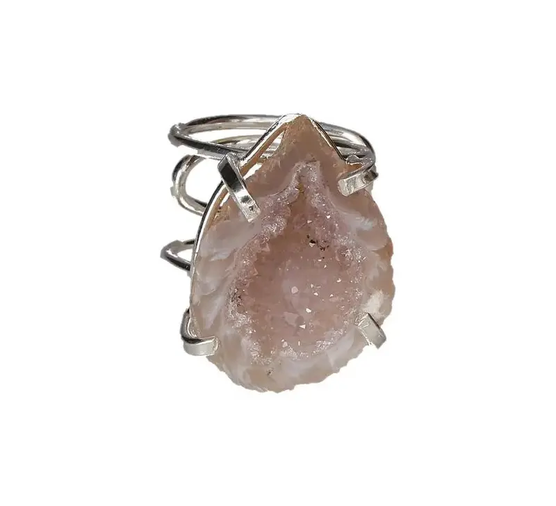 Agate Geode Arc And Wire Ring Silver 613606
