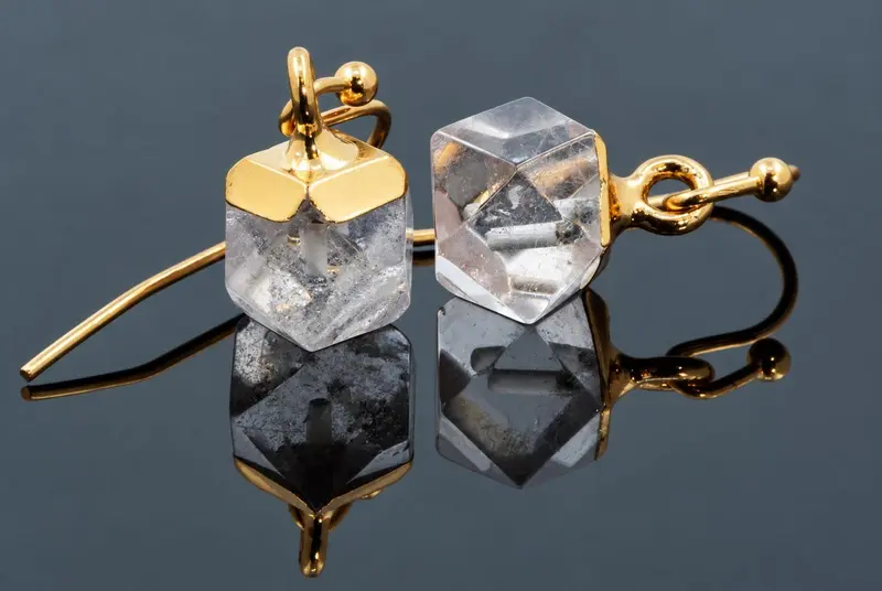 Quartz Earrings - Faceted Cube